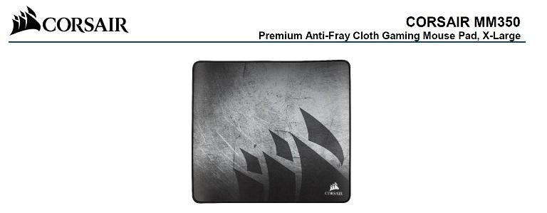 CORSAIR MM350 Premium Anti-Fray Cloth Gaming Mouse Pad, extra large size with a textured surface and anti-fray edges.