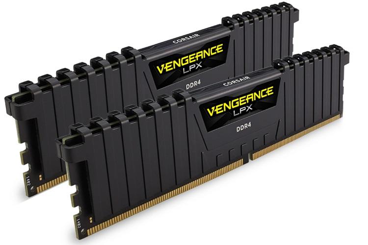 CORSAIR Vengeance LPX 32GB DDR4 2400MHz memory modules in black with aluminum heatspreaders.
