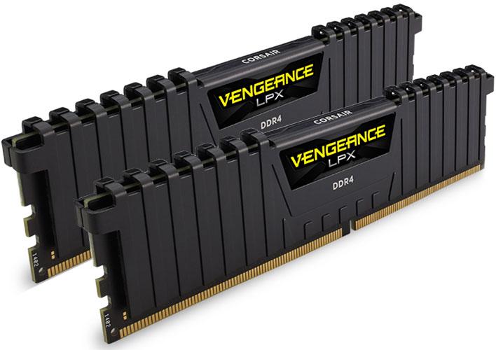 CORSAIR Vengeance LPX 8GB DDR4 2666MHz memory modules in black with aluminum heatspreaders.