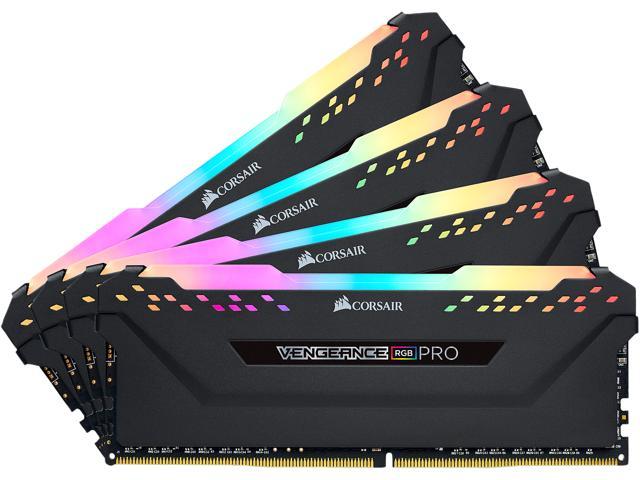 CORSAIR Vengeance RGB PRO 128GB DDR4 memory kit with RGB lighting and anodized aluminum heat spreader.