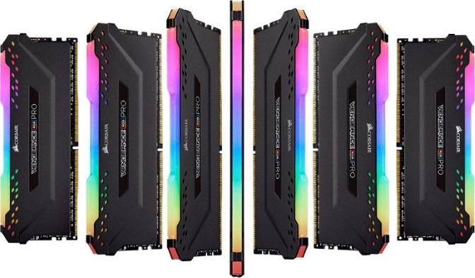 CORSAIR Vengeance RGB PRO 32GB DDR4 memory kit with dynamic RGB lighting and sleek design.