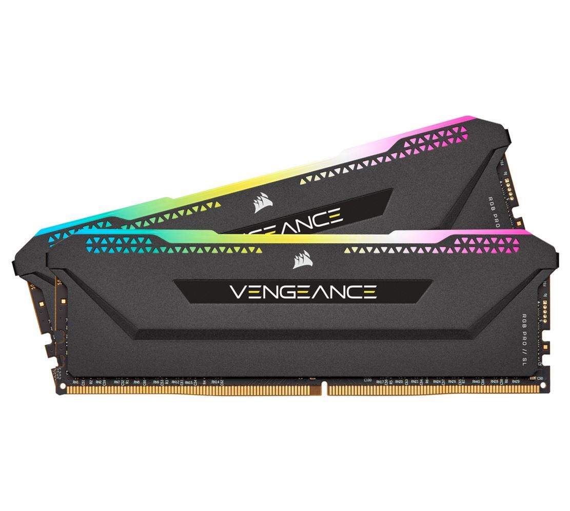 CORSAIR Vengeance RGB PRO SL 16GB DDR4 memory kit with black heatspreader and RGB lighting.