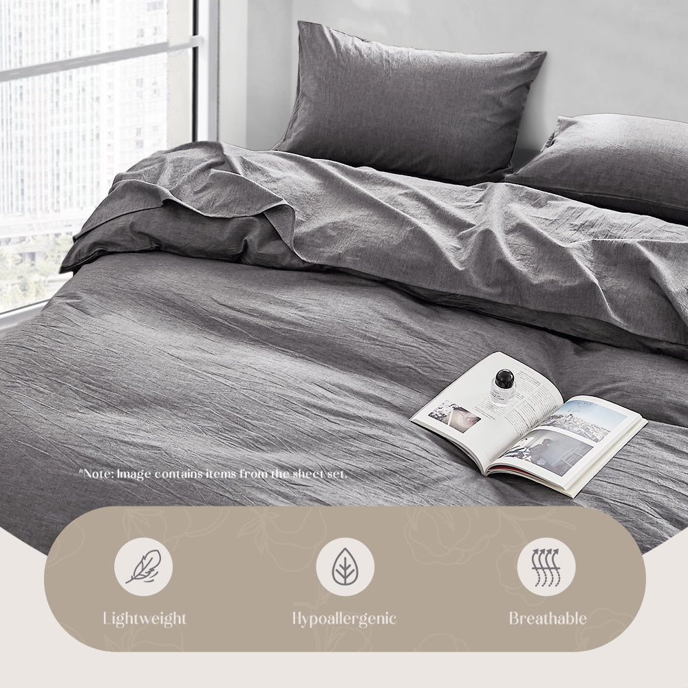 Cosy Club Duvet Cover Quilt Set in essential black, featuring soft washed cotton fabric and two matching pillowcases.