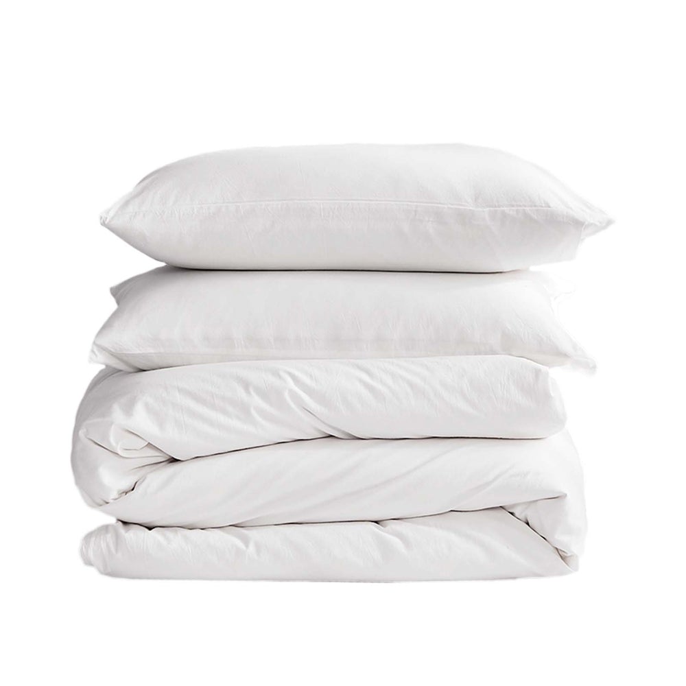 Cosy Club Duvet Cover Quilt Set in essential white, featuring soft 100% cotton fabric and two matching pillow cases.