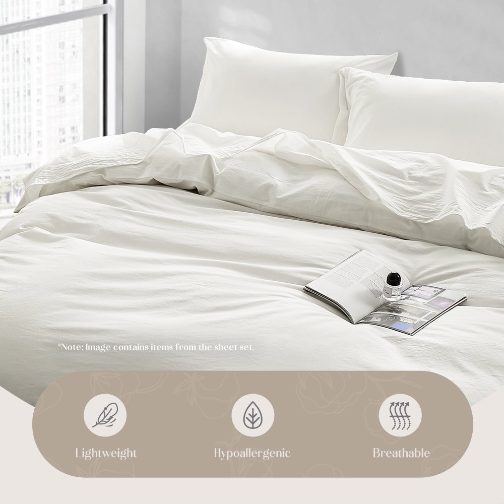 Cosy Club Duvet Cover Quilt Set in essential white, featuring soft washed cotton fabric and two matching pillowcases.