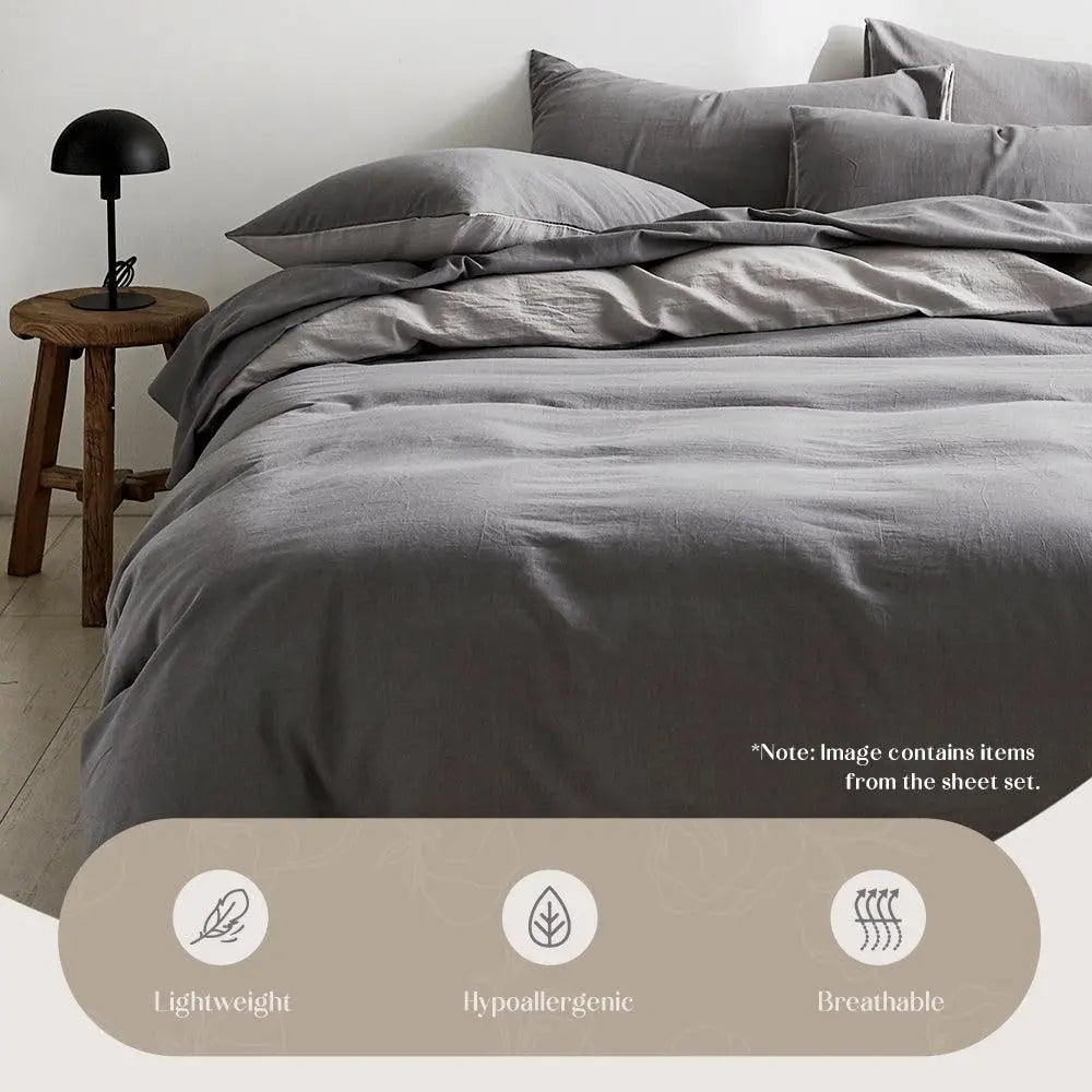 Cosy Club King Duvet Cover Quilt Set in Grey, featuring soft 100% cotton fabric and two matching pillow cases.