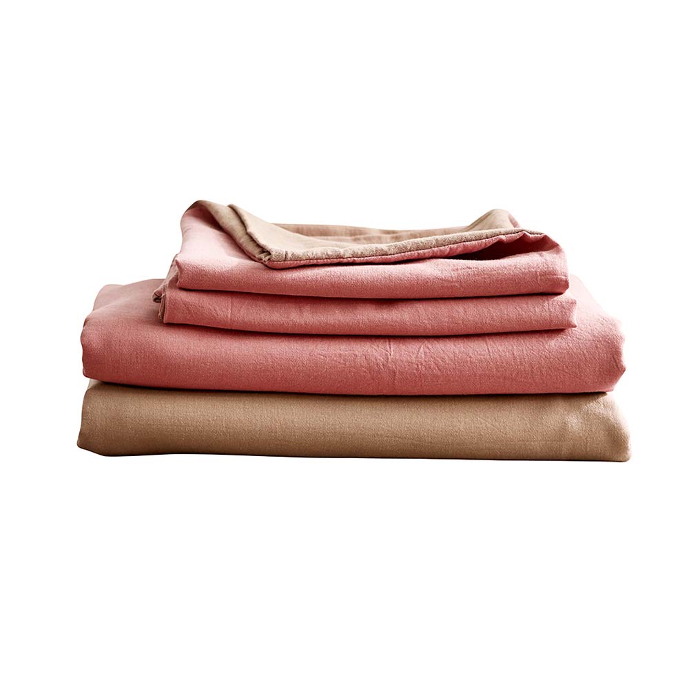 Cosy Club Queen Sheet Set in Pink, featuring a flat sheet, fitted sheet, and pillowcase made from soft washed cotton.