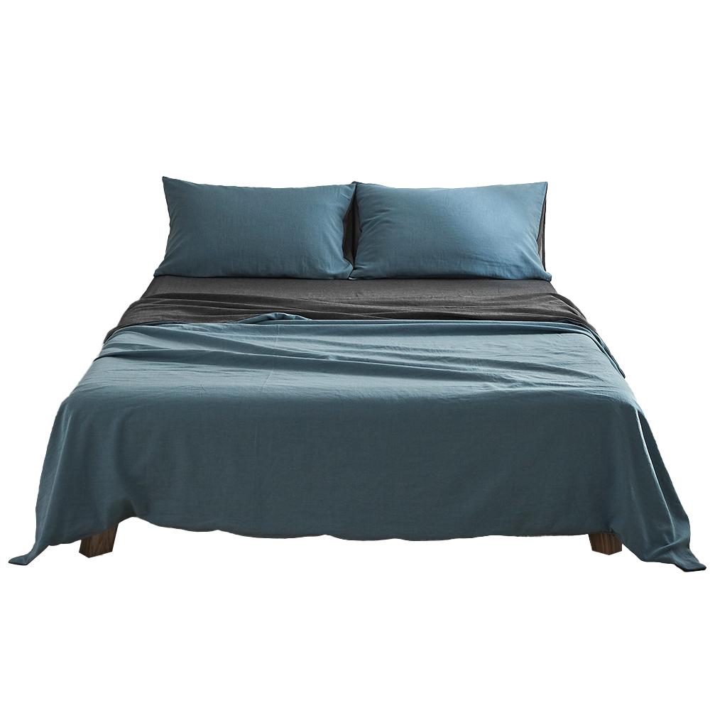 Cosy Club Cotton Sheet Set in Dark Blue, featuring a soft texture and two-tone design, perfect for queen-sized beds.