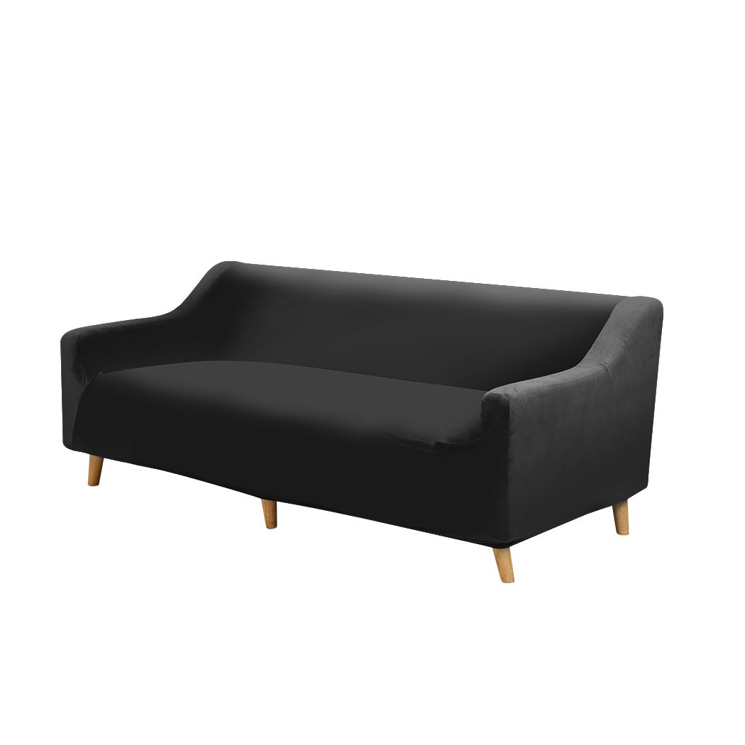High stretch black sofa cover protector designed for 4-seater couches, featuring a plush texture and anti-slip design for comfort and durability.