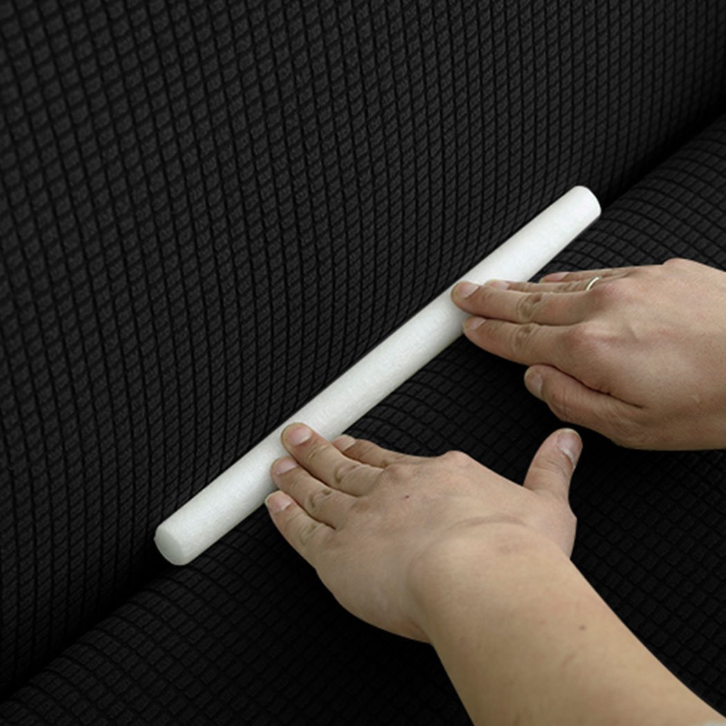 Black Couch Stretch Sofa Lounge Cover Protector Slipcover for 2 Seater, showcasing its high stretch material and well-stitched edges.
