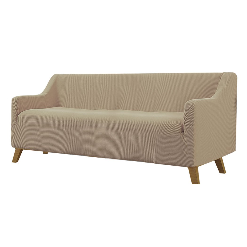 Couch Stretch Sofa Lounge Cover Protector Slipcover for 4-seater sofa in sand color, showcasing its high stretch material and well-stitched edges.