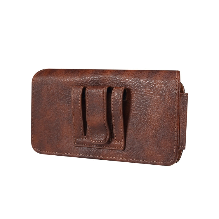 Brown cowhide texture waist hanging fold phone case, designed for Samsung and Huawei models, featuring a card slot and strong magnet.