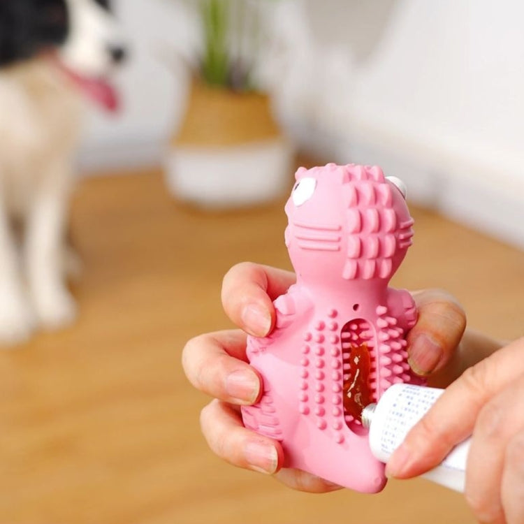 A vibrant crocodile-shaped pet toy made of durable rubber, designed for dogs to chew and play with, featuring grooves for dental cleaning.