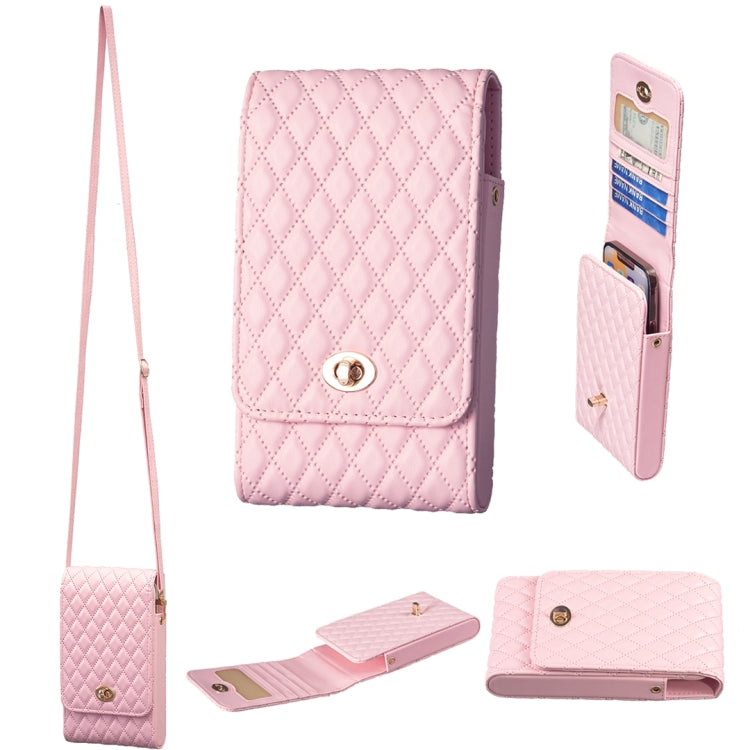 Crossbody PU Vertical BFB01 Shoulder Phone Bag in Pink, featuring adjustable strap and spacious design for mobile phones and essentials.