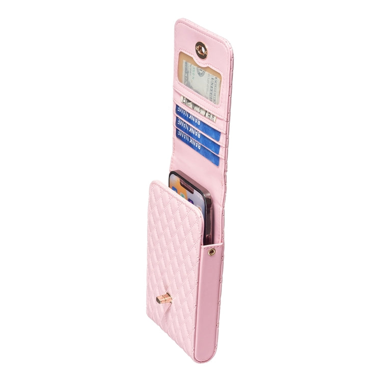 Crossbody PU Vertical BFB01 Shoulder Phone Bag in Pink, featuring adjustable strap and spacious design for mobile phones and essentials.