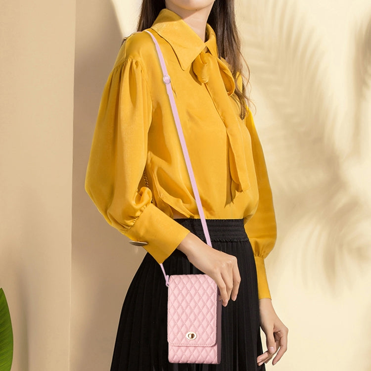 Crossbody PU Vertical BFB01 Shoulder Phone Bag in Pink, featuring adjustable strap and spacious design for mobile phones and essentials.