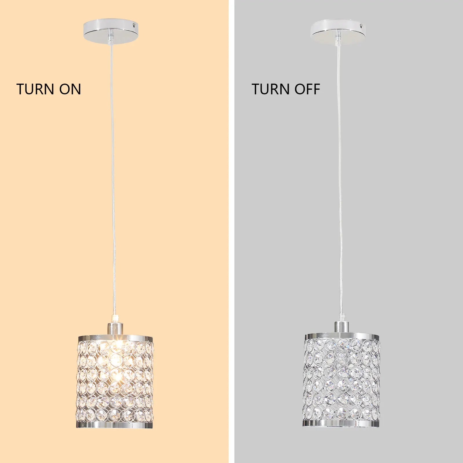Elegant crystal pendant light with adjustable cord, perfect for modern kitchen islands.