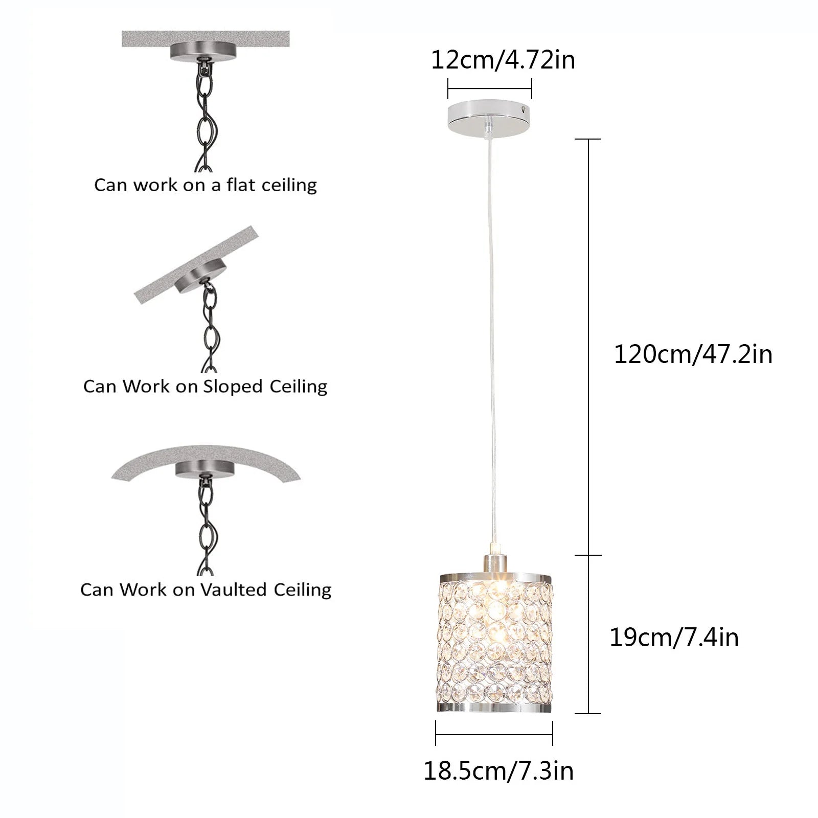 Elegant crystal pendant light with adjustable cord, perfect for modern kitchen islands.