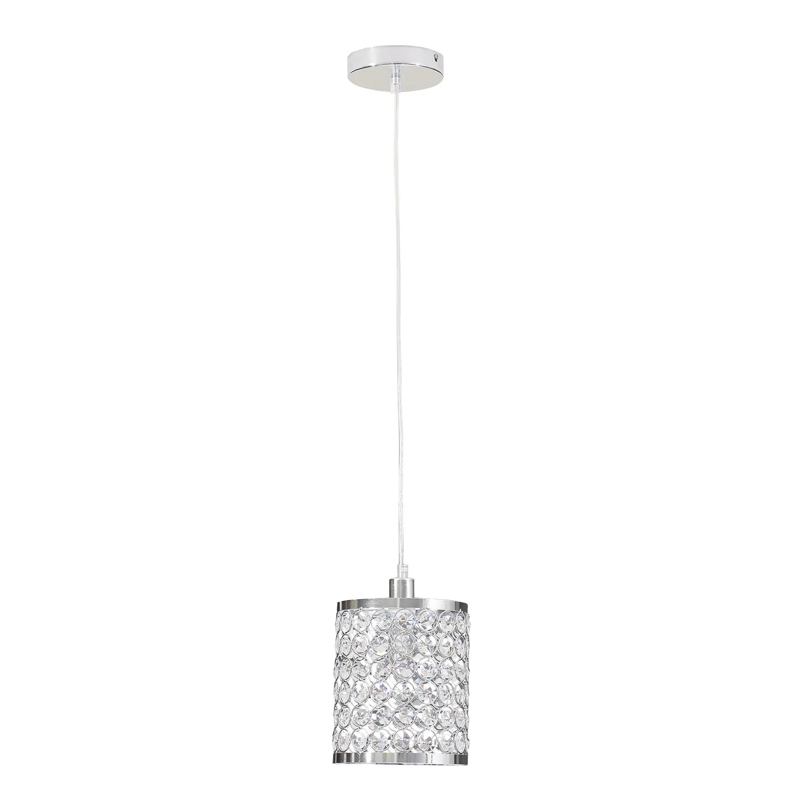 Elegant crystal pendant light with adjustable cord, perfect for modern kitchen islands.