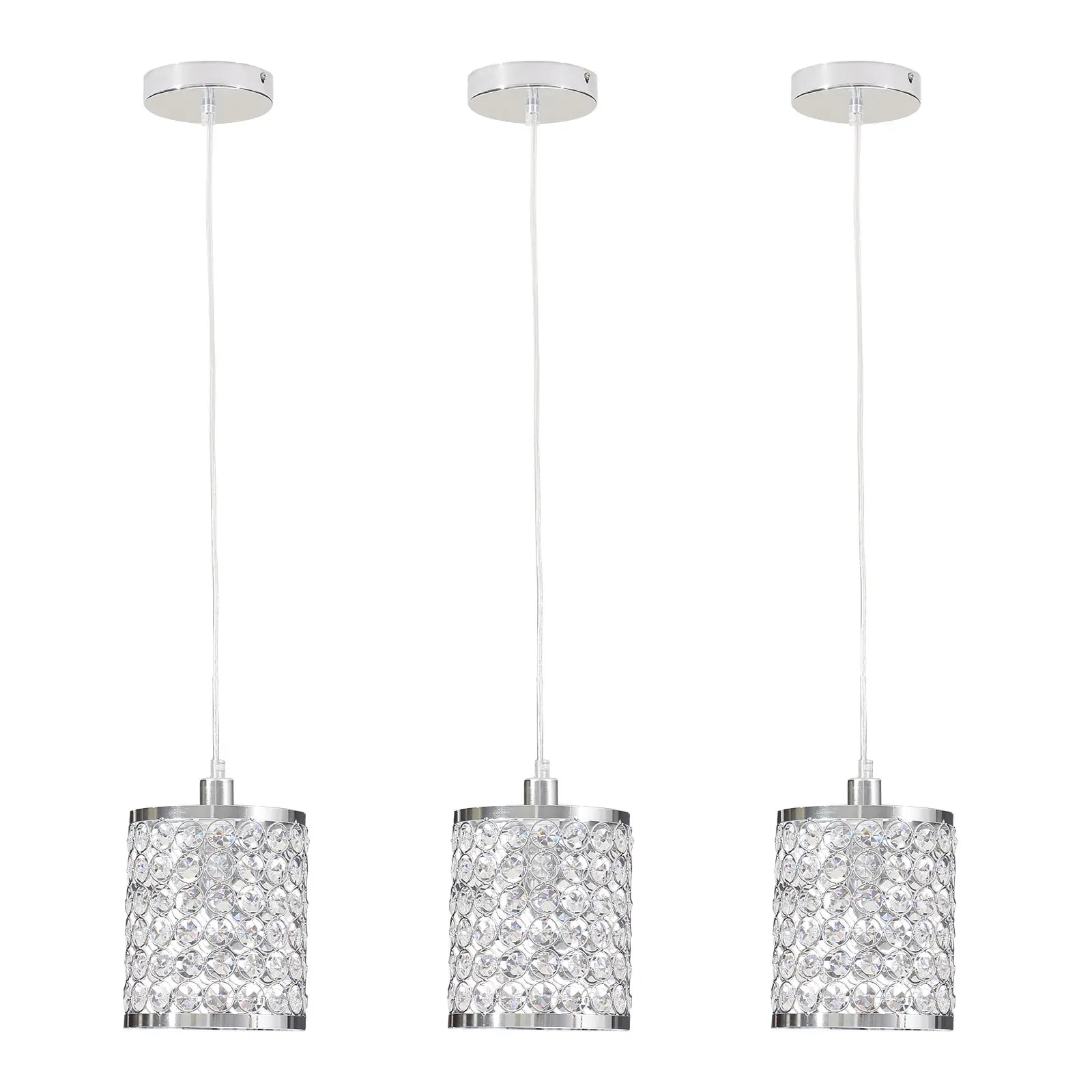 Elegant crystal pendant light with adjustable cord, perfect for modern kitchen islands.