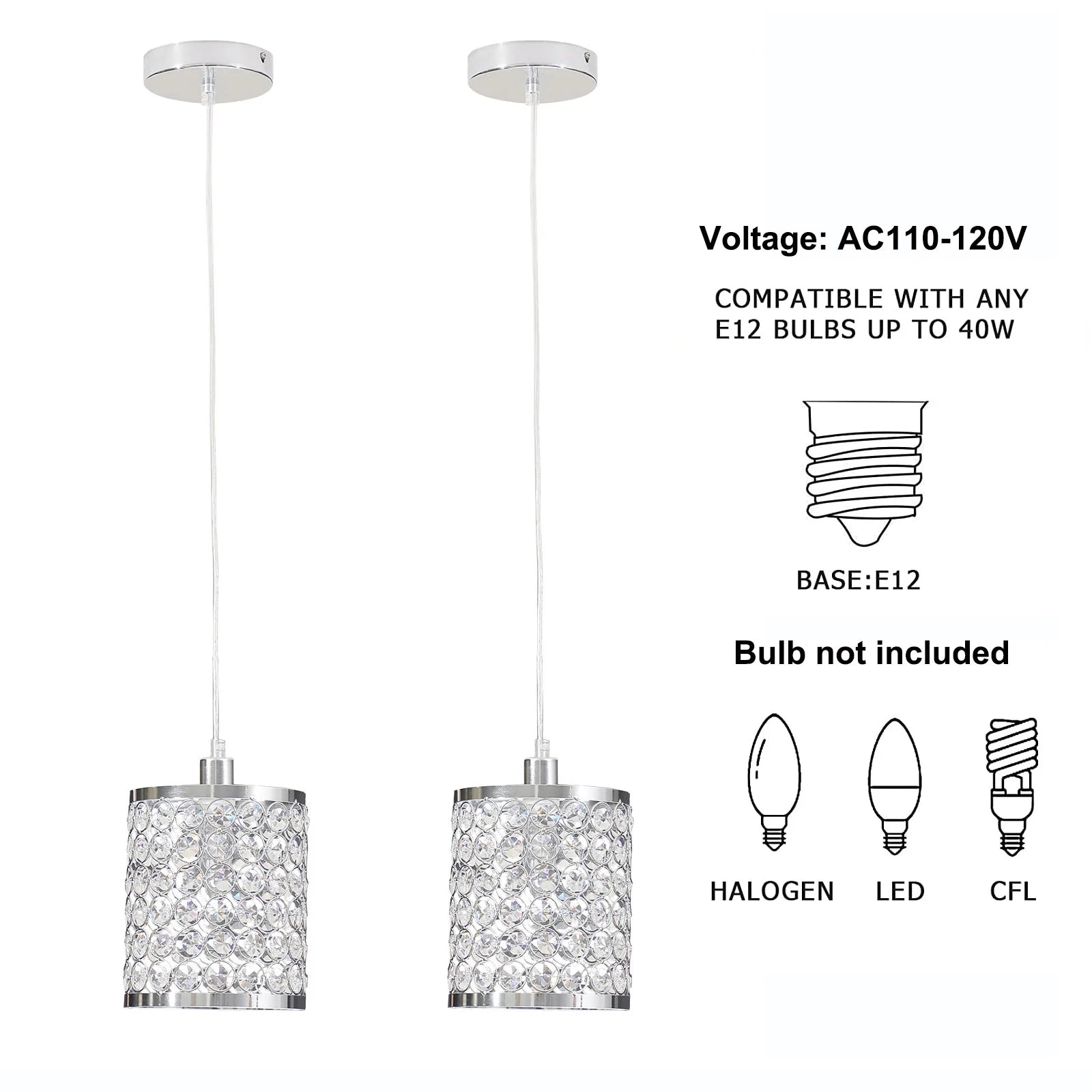 Elegant crystal pendant light with adjustable cord, perfect for modern kitchen islands.