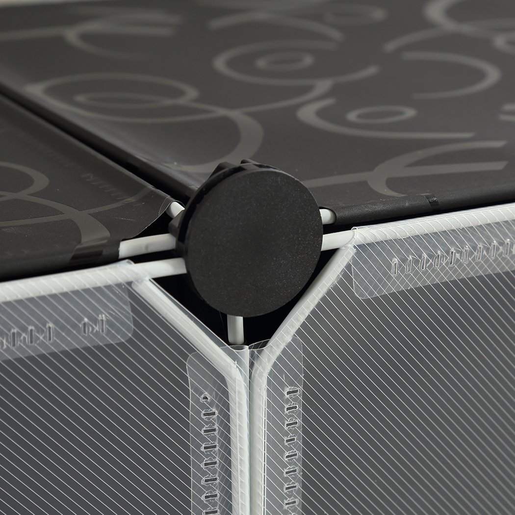 Cube Cabinet DIY Shoe Storage with transparent cover and stackable design, featuring a magnetic door and bonus hook rack.