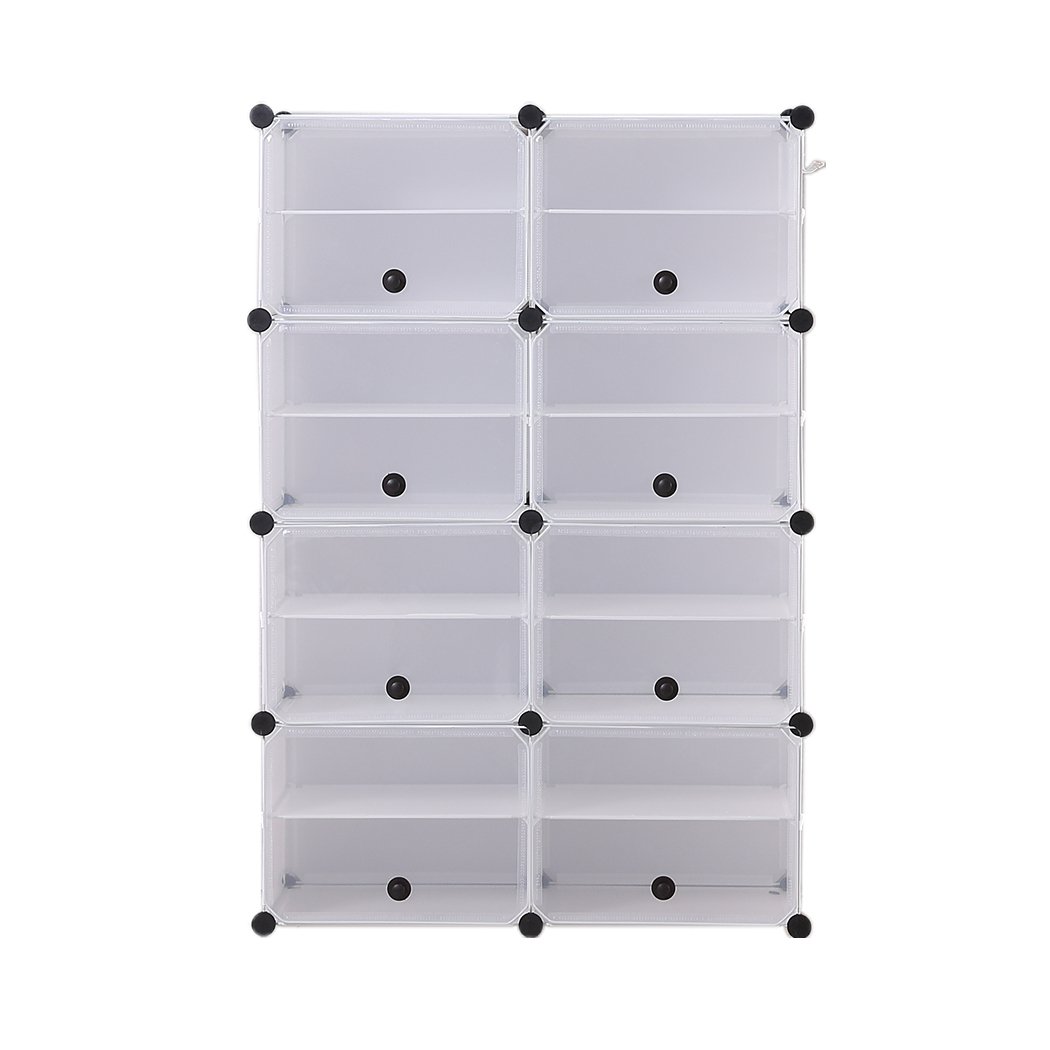 Cube Cabinet DIY Shoe Storage Cabinet with transparent cover and stackable design, showcasing organized shoes and a bonus hook rack.