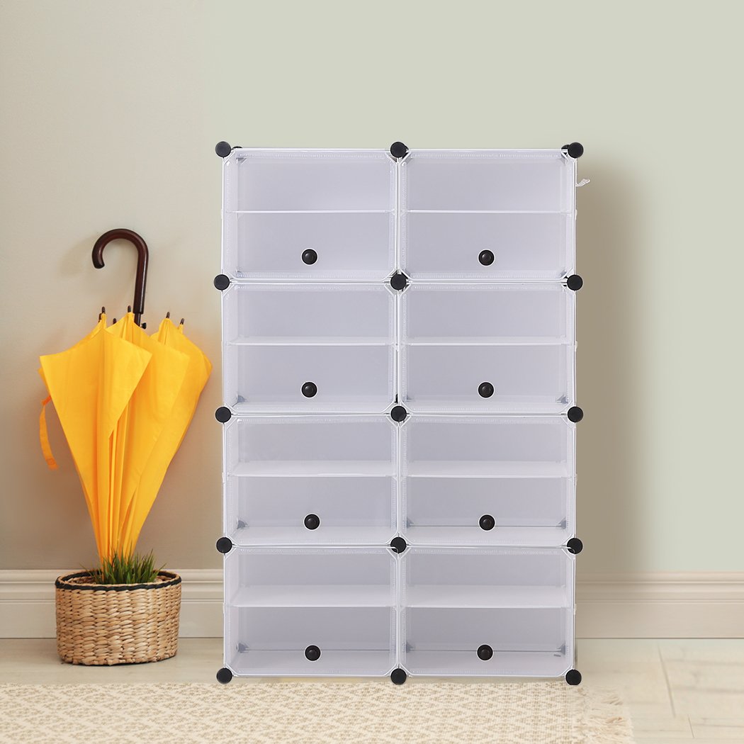 Cube Cabinet DIY Shoe Storage Cabinet with transparent cover and stackable design, showcasing organized shoes and a bonus hook rack.