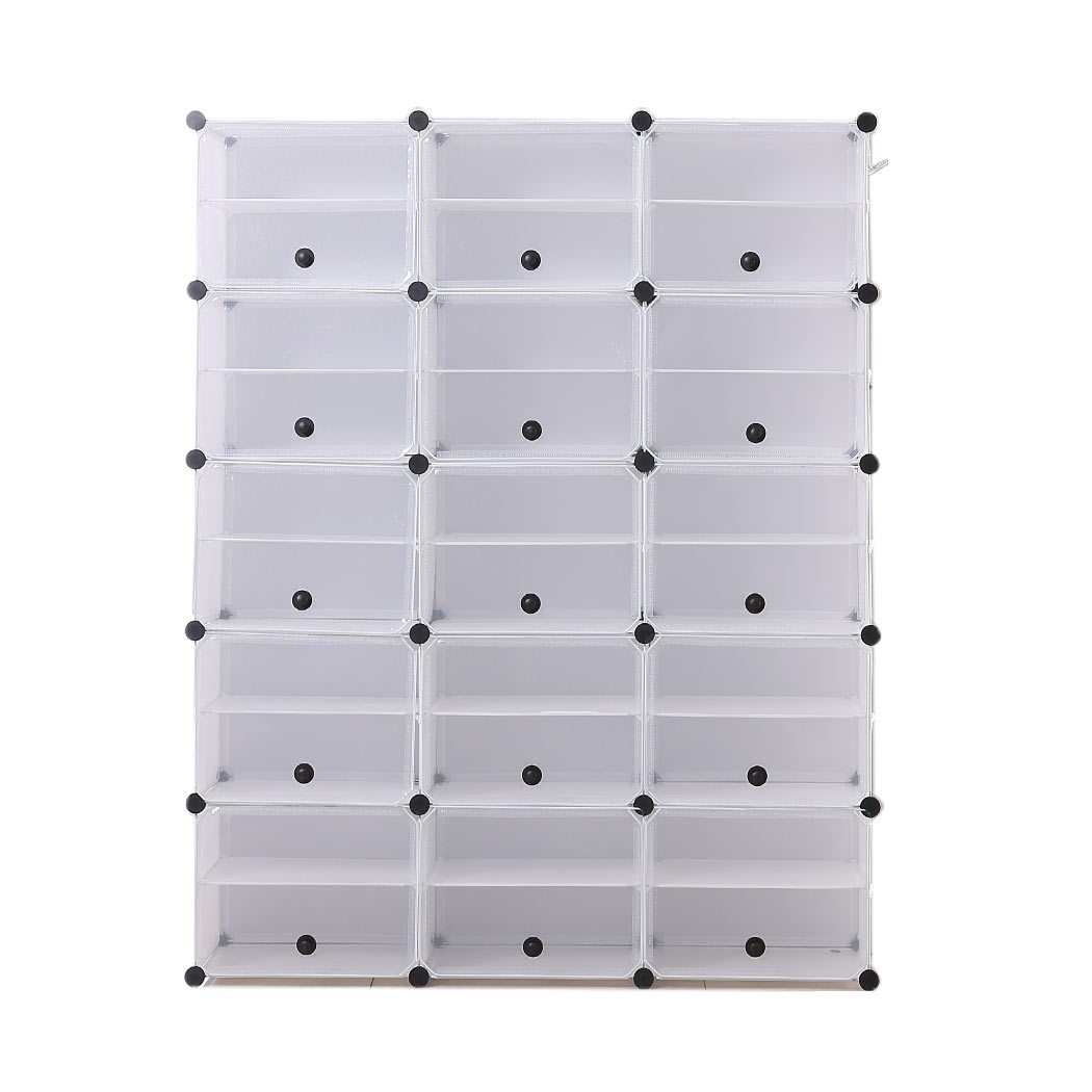 Cube Cabinet Shoe Storage with transparent cover and stackable design, showcasing organized shoes and a bonus hook rack.