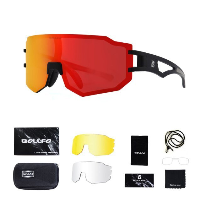 A pair of stylish photochromic cycling sunglasses designed for men and women, featuring UV protection and a lightweight frame.