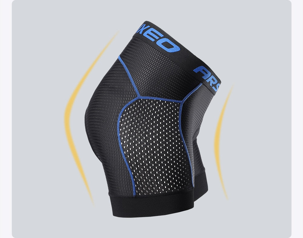 Men's cycling shorts featuring a 5D gel pad for comfort, made from quick-dry polyester and spandex, ideal for mountain biking.