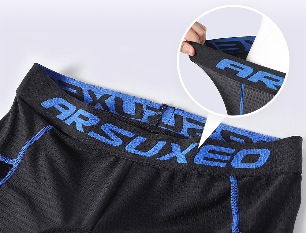 Men's cycling shorts featuring a 5D gel pad for comfort, made from quick-dry polyester and spandex, ideal for mountain biking.