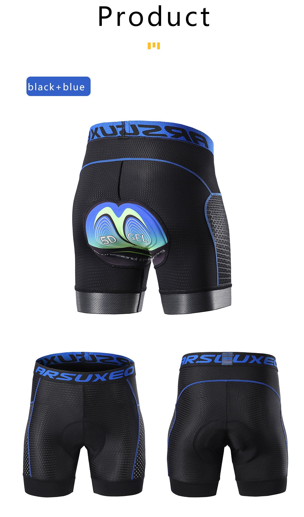 Men's cycling shorts featuring a 5D gel pad for comfort, made from quick-dry polyester and spandex, ideal for mountain biking.