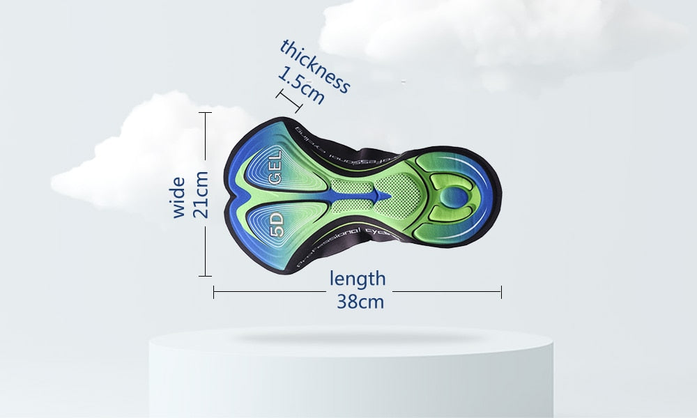 Men's cycling shorts featuring a 5D gel pad for comfort, made from quick-dry polyester and spandex, ideal for mountain biking.