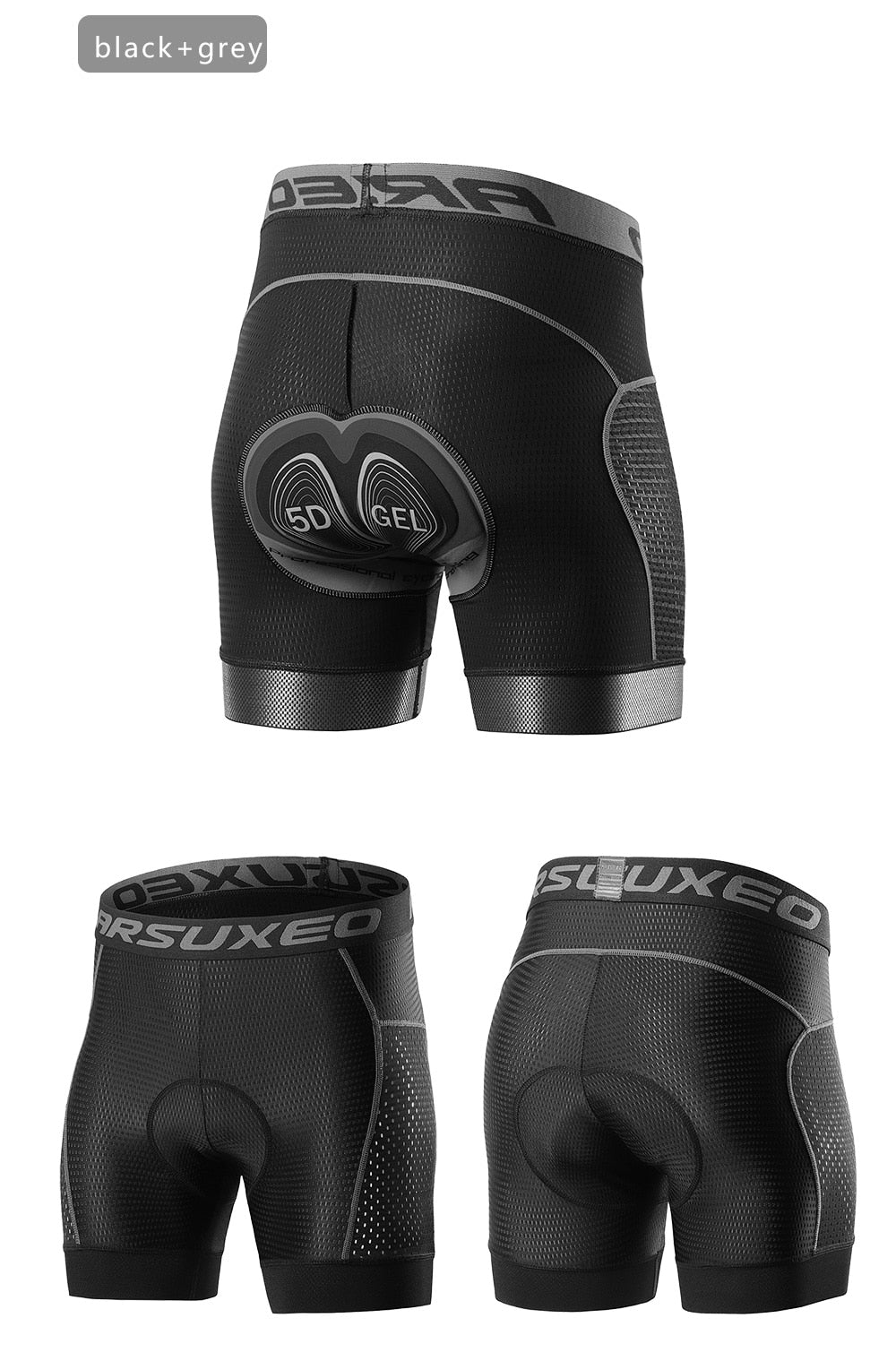 Men's cycling shorts featuring a 5D gel pad for comfort, made from quick-dry polyester and spandex, ideal for mountain biking.