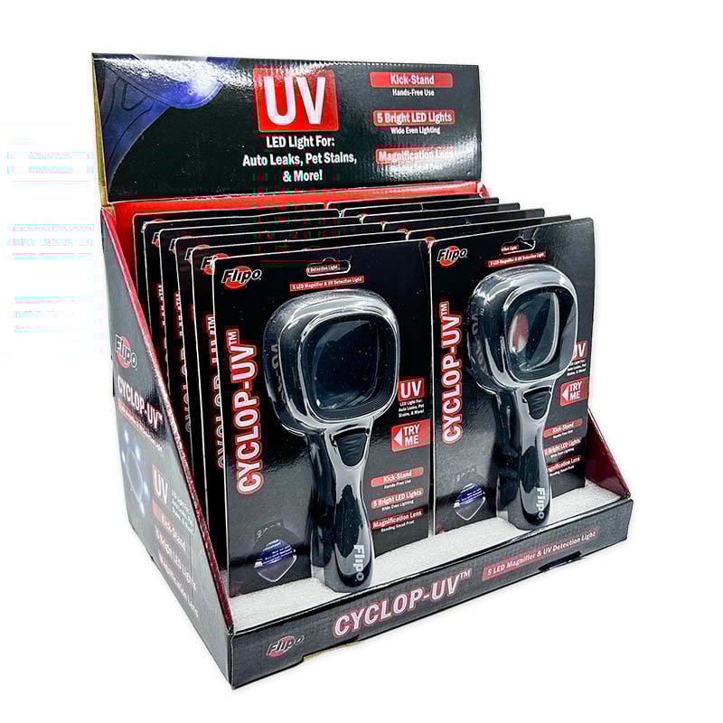 Cyclop-UV™ 5 LED Magnifier with UV Detection Light, showcasing its ergonomic design and integrated kickstand.