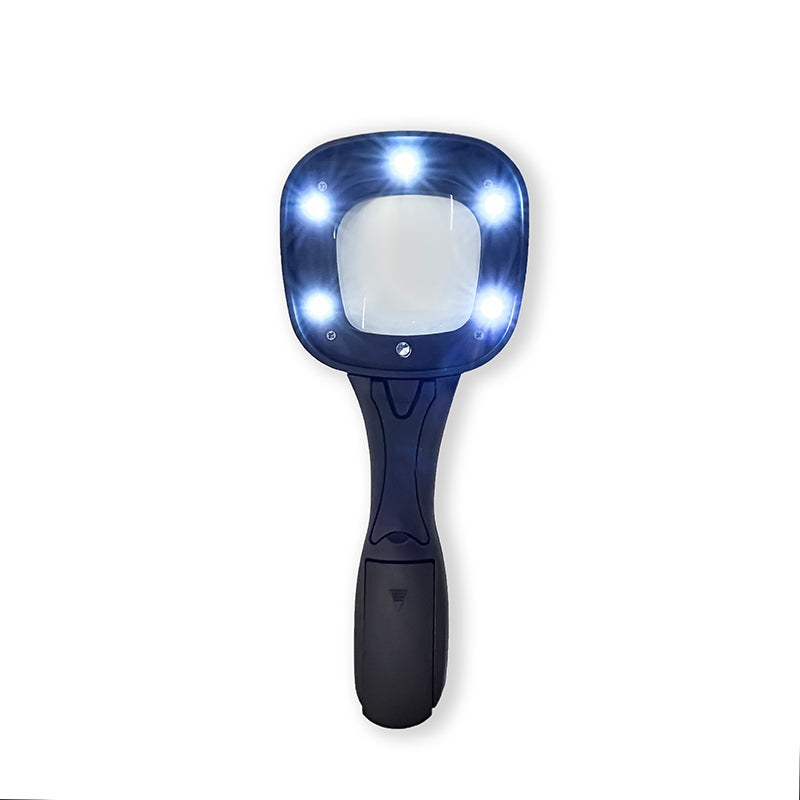 Cyclop-UV™ 5 LED Magnifier with UV Detection Light, showcasing its ergonomic design and integrated kickstand.