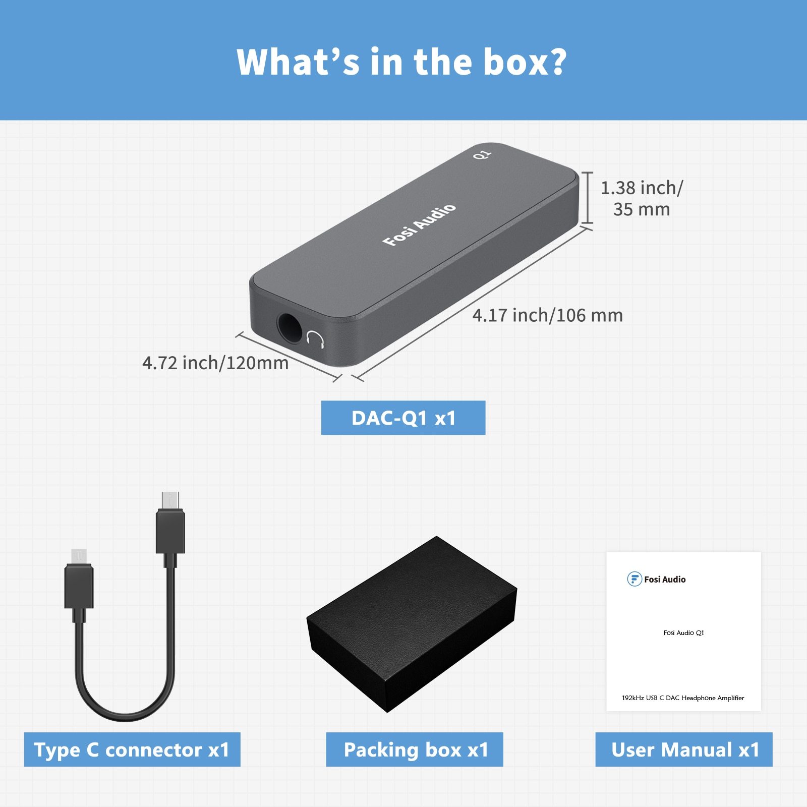 DAC Converter Portable Headphone Amplifier with USB and 3.5mm headphone jack, compact design for easy portability.