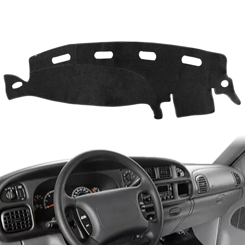 Dashboard Mat Dash Cover Carpet for 1998-2001 Dodge Ram 1500, 2500, 3500, showcasing its sleek black design and premium suede material.