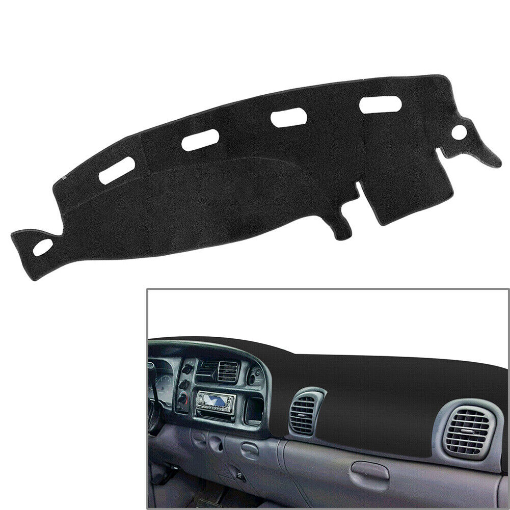 Dashboard Mat Dash Cover Carpet for 1998-2001 Dodge Ram 1500, 2500, 3500, showcasing its sleek black design and premium suede material.