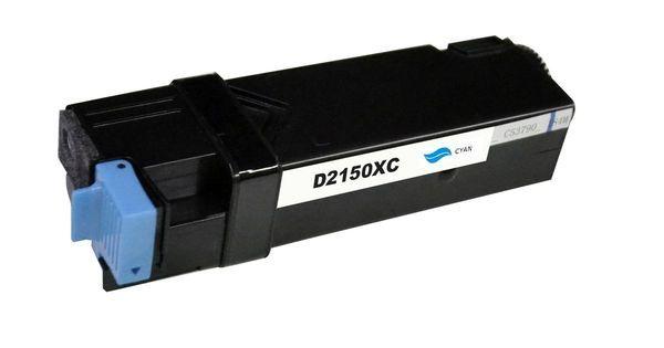 DELL 2150 Premium Generic Cyan Toner cartridge, showcasing its vibrant cyan color and premium quality design.