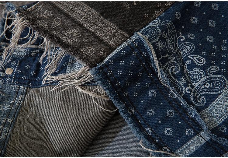 Men's denim jacket featuring vintage totems and a turn-down collar, perfect for autumn wear.