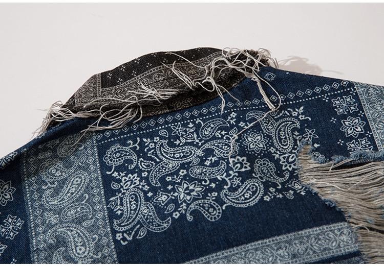 Men's denim jacket featuring vintage totems and a turn-down collar, perfect for autumn wear.