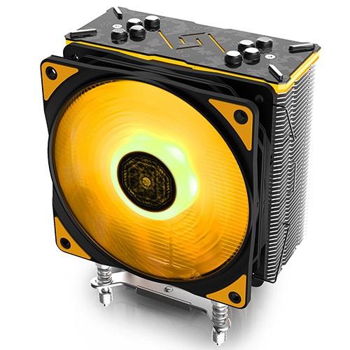 DEEPCOOL Gammaxx GT TGA RGB CPU Cooler with sleek design and vibrant RGB lighting, showcasing its all-aluminium housing and optimized cooling fins.