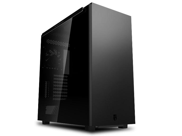 DEEPCOOL MACUBE 550 Full Tower Case with Tempered Glass Side Panel showcasing minimalist design and dragon scale ventilation holes.