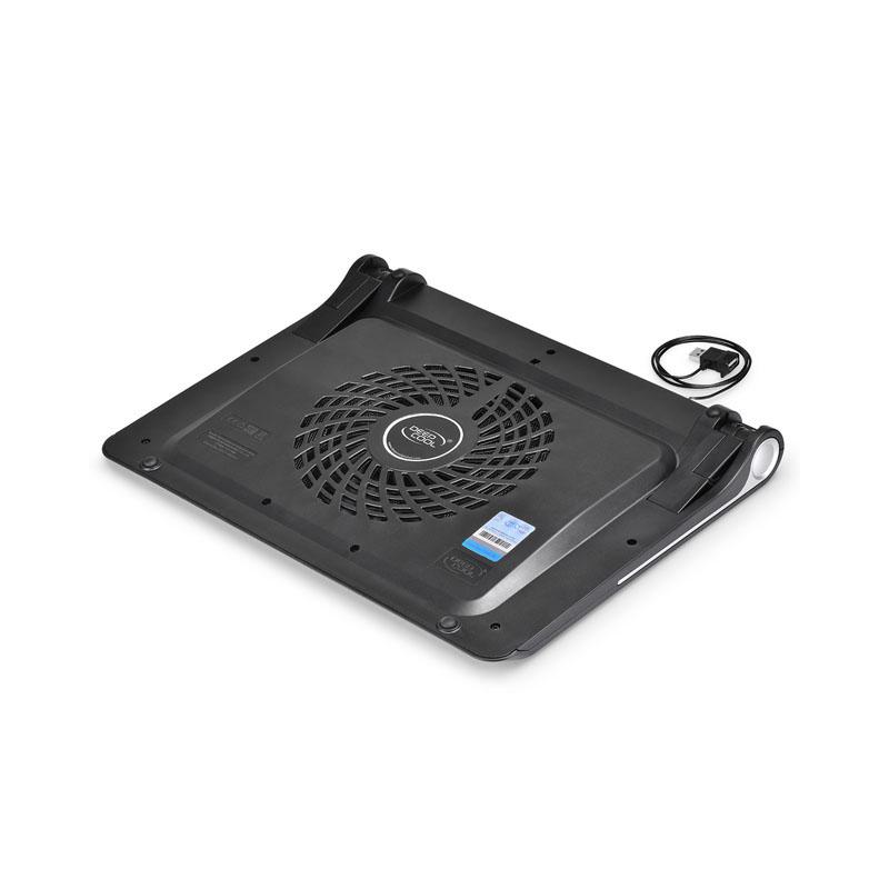Deepcool N180 FS Notebook Cooler with 180mm fan and ergonomic design, suitable for laptops up to 17 inches.