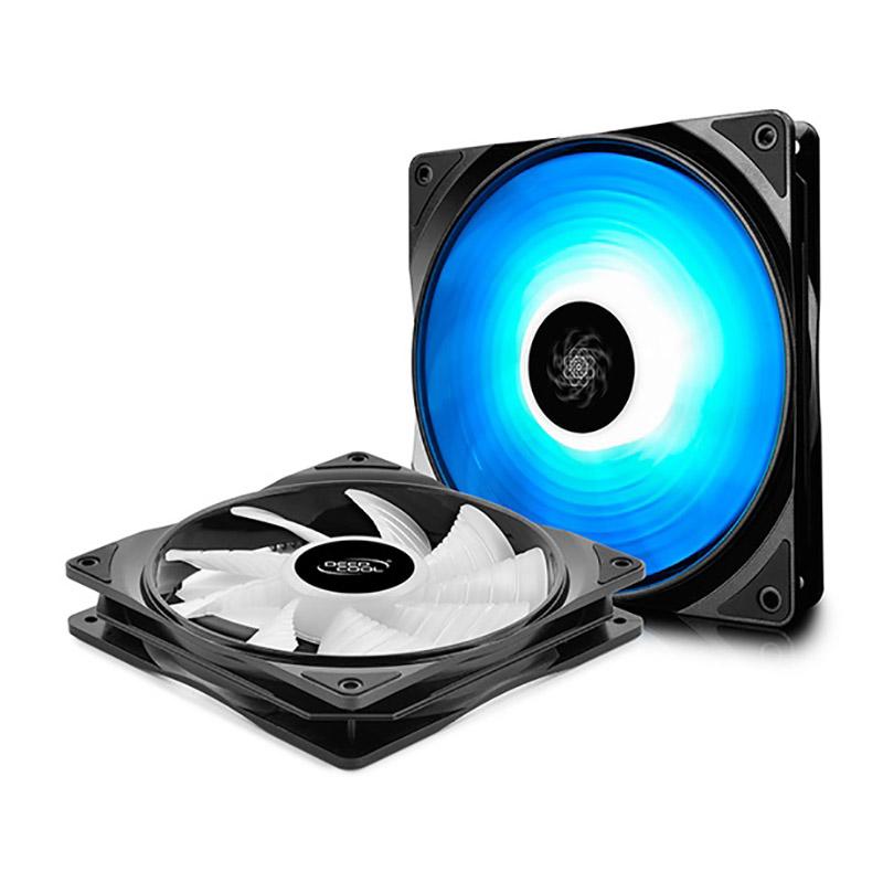 DEEPCOOL RF140 RGB Fan showcasing customizable LED lighting and anti-vibration design.