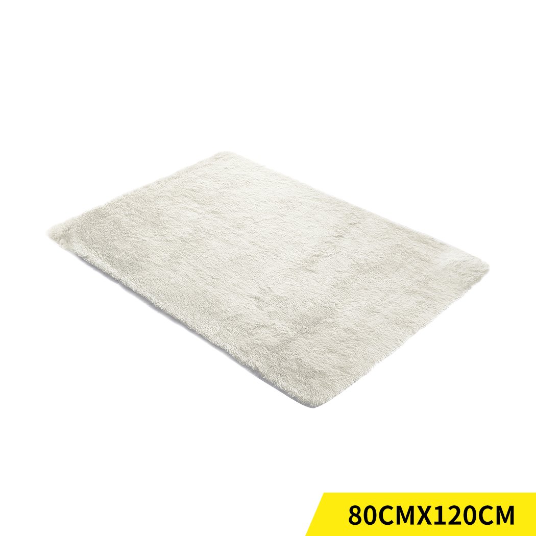 Designer Soft Shag Shaggy Floor Confetti Rug in cream color, showcasing its plush texture and non-slip silicone bottom.