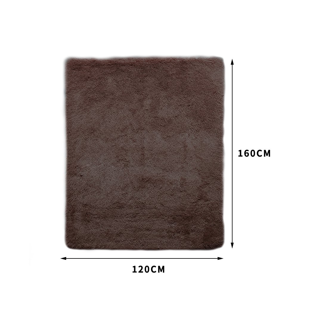 Designer Soft Shag Shaggy Floor Confetti Rug in coffee color, showcasing its plush texture and non-slip silicone bottom.
