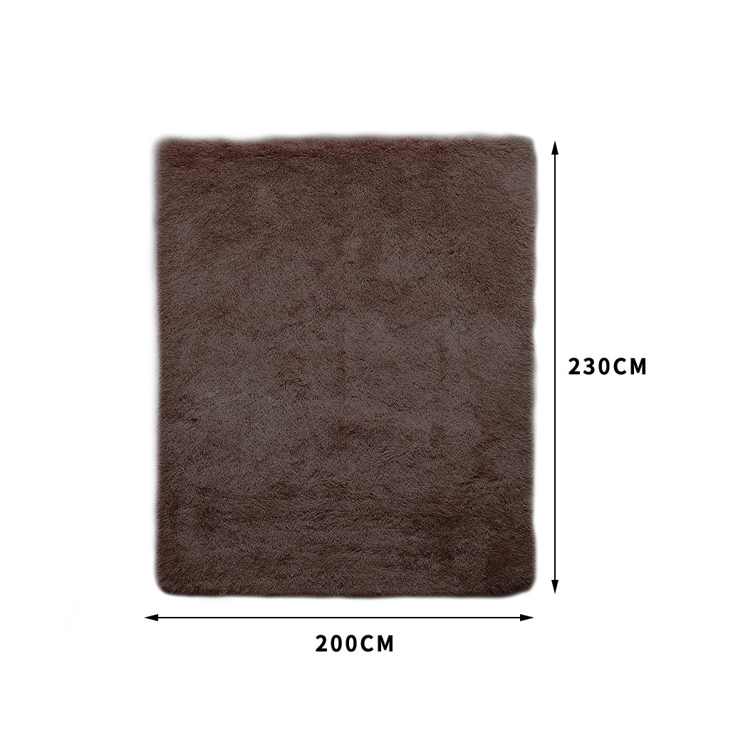 Designer Soft Shag Shaggy Floor Confetti Rug in coffee color, showcasing its plush texture and non-slip silicone bottom.